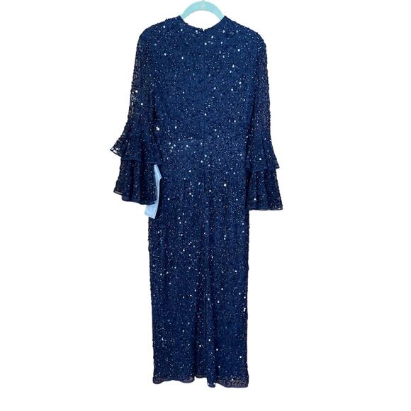 Mac Duggal Size 6 NEW Sequined Ruffle 3/4 Sleeve Midi Dress Blue 10802 Formal - Picture 5 of 7